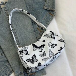 Butterfly Print White Shoulder Bag
